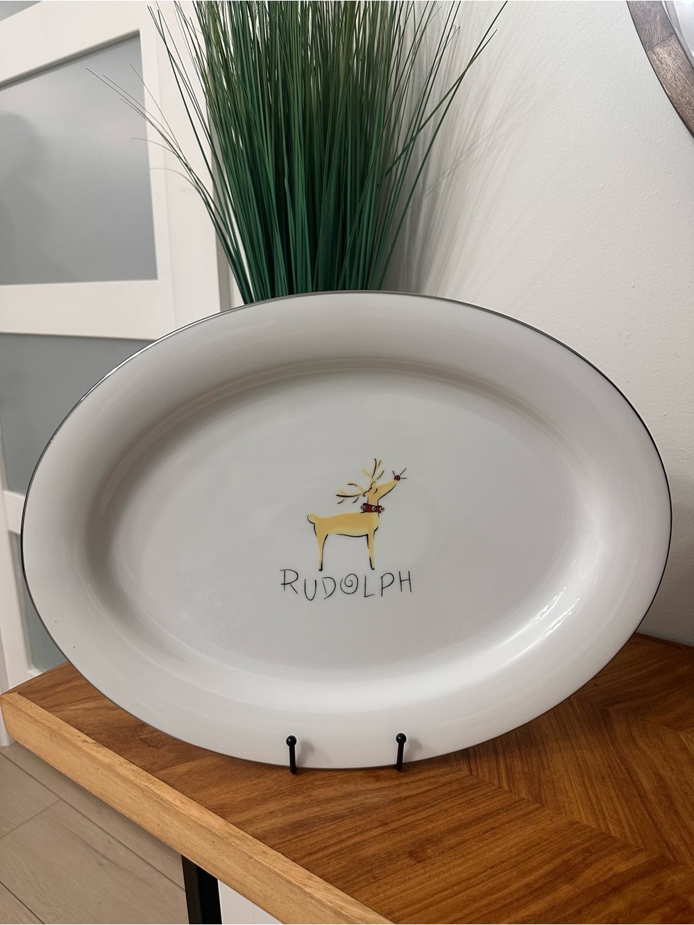 Vintage Pottery Barn Rudolph Reindeer Oval Serving Platter Dish 16”x12.5” EUC